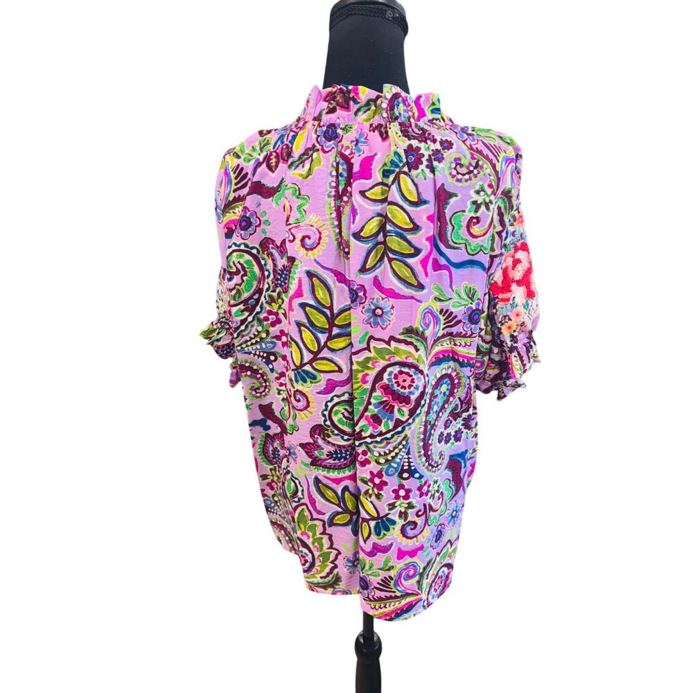 Savanna Jane Boho Lilac Paisley Print Blouse With Floral Embroidery On Sleeves M - Picture 3 of 9